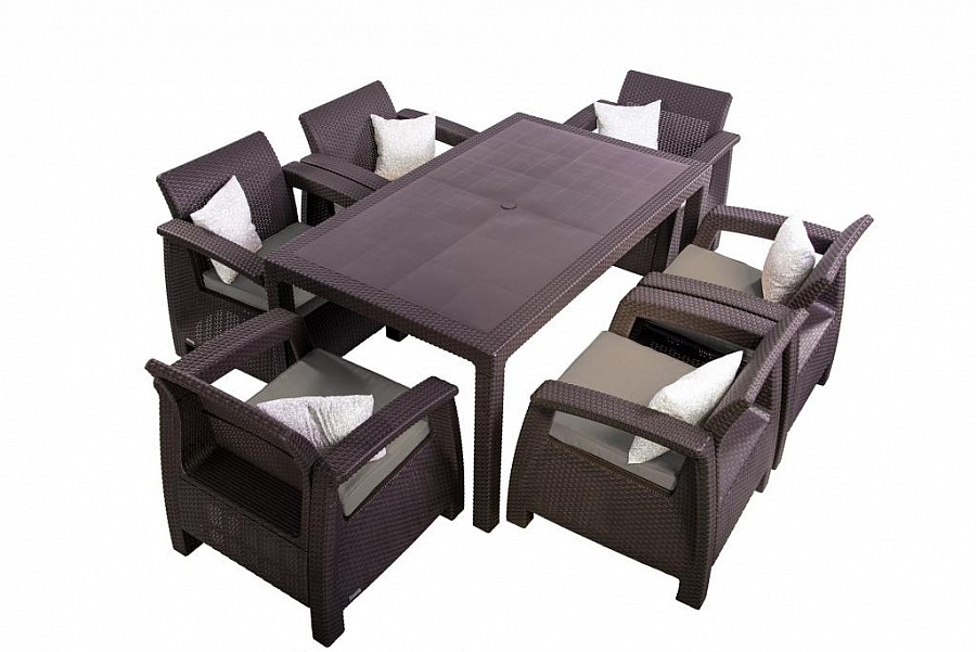 13841 DEOKORK Záhradná ratanová zostava CORFU LOUNGE SET II. 1+6 hnedá
