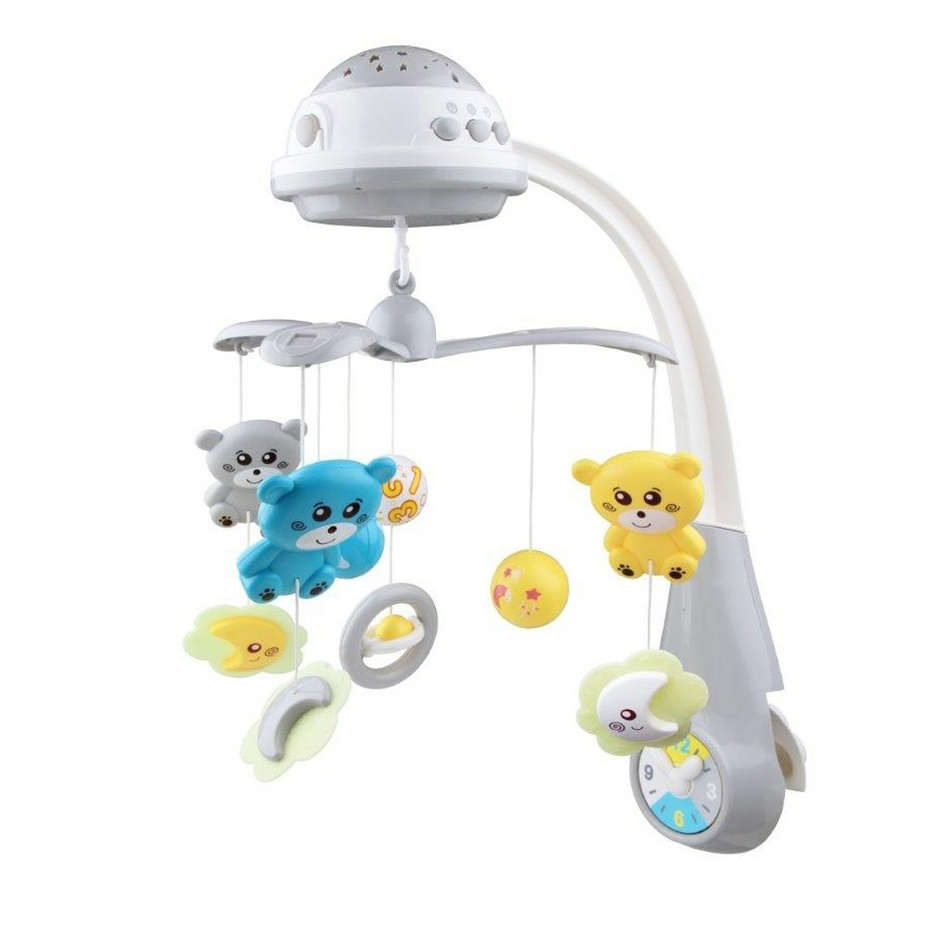 Baby-Mix-Kolotoc-nad-postielku-s-projektorom-siva BABY MIX Kolotoč Nad Postieľku So Svetelným Projektorom Grey