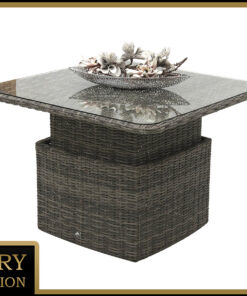 DEOKORK Ratanový stôl výsuvný jedálenský/odkladací 100 x 100 cm BORNEO LUXURY (sivá)