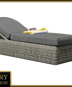 DEOKORK Ratanová lehátko polohovateľné vr. polstrovanie 198 x 68 cm BORNEO LUXURY (sivá)