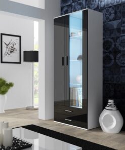 CAMA MEBLE Soho S6 vitrína biela / čierny lesk