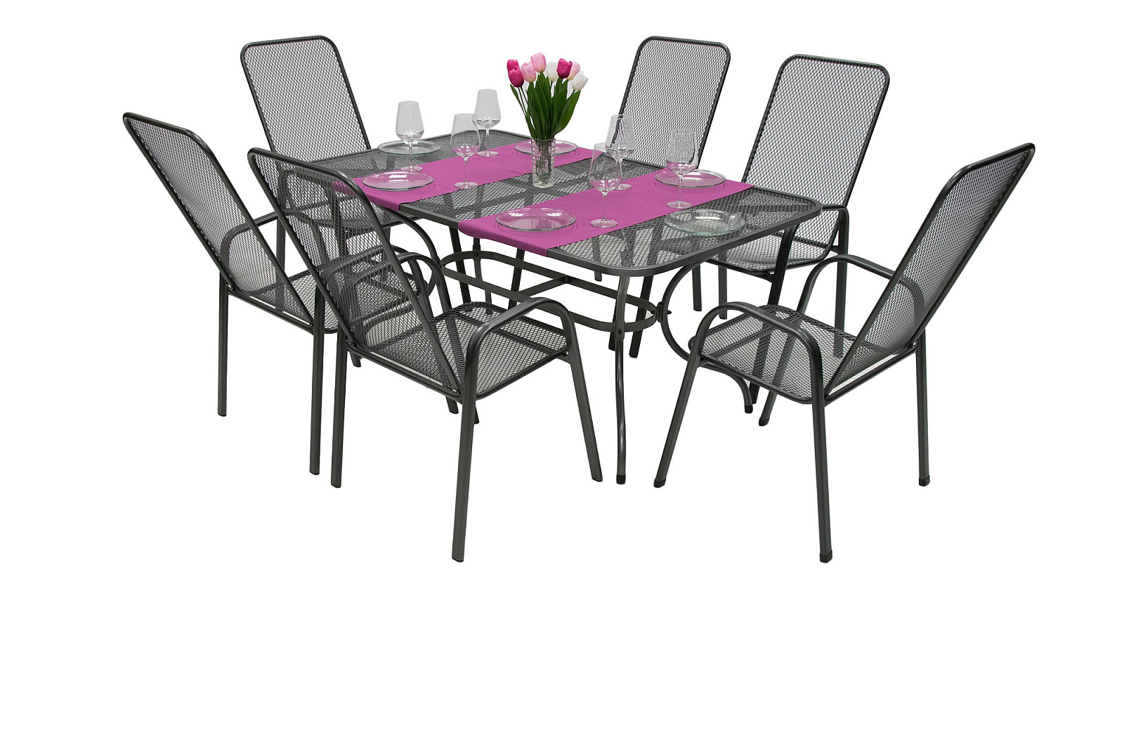 2882-3 DEOKORK Záhradná kovová zostava SANDRA 1+6 stôl 145x90 cm (CT309)