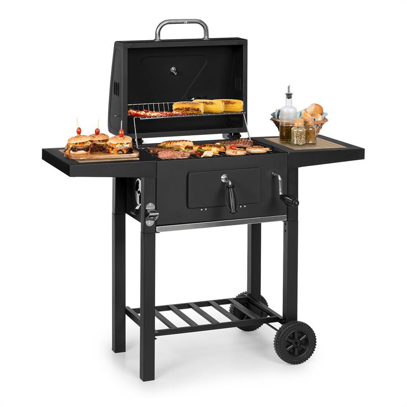 10034819_yy_0001_titel___Klarstein_Meat_Machine_Holzkohlegrill_schwarz Klarstein Meat Machine, gril na drevené uhlie, 45 x 32,5 cm, teplomer, kolieska, čierny