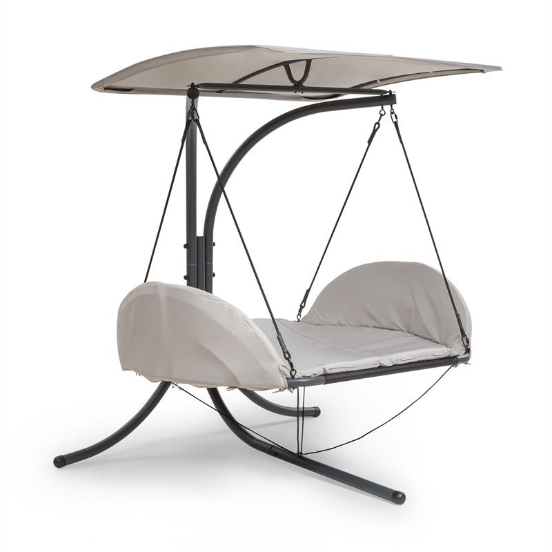 10033515_yy_0001_titel___Steel_hanging_hammock_creme Blumfeldt Fountain Valley, závesné ležadlo, čalúnenie, strieška proti slnku, 180 g polyester, béžové